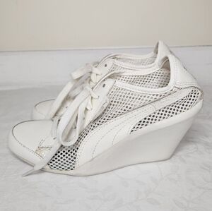 Puma White Leather Wedge Sneakers
